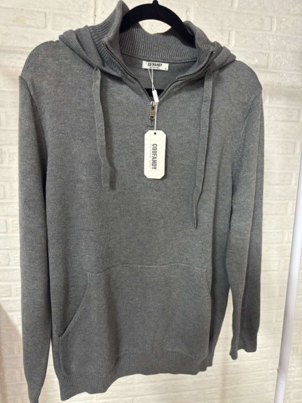 COOFANDY Men's Gray Half-Zip Knit Hoodie